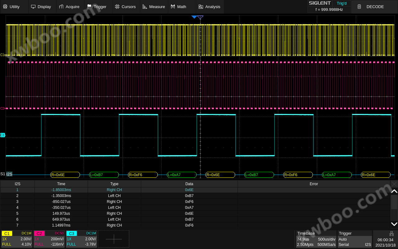 高分辨率示波器SDS2000X-HD系列串行协议分析宇捷弘业